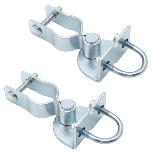 2 Pack T-Post Gate Hinge Kit, Heavy Duty 1-3/8" U-Bolt Clamps for T-Post & 1-3/8" Pipe - Farm Gate Hardware for Chain Link, Metal Post & Wood Gates