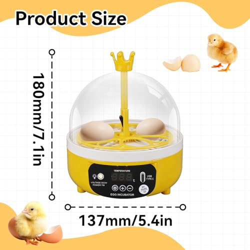 Mini Egg Incubator, 7W 4 Eggs Automatic Temperature Humidity Control Candler Poultry Hatching Machine Low Noise Tabletop Chicken Turner for Chickens Ducks Pigeons (Auto Turning) - size: Auto Turning