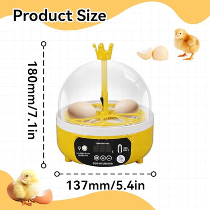 Mini Egg Incubator, 7W 4 Eggs Automatic Temperature Humidity Control Candler Poultry Hatching Machine Low Noise Tabletop Chicken Turner for Chickens Ducks Pigeons (Auto Turning) - size: Auto Turning