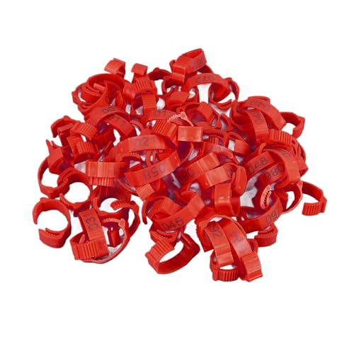 SUNGOOYUE 100 Pcs Chicken Leg Rings Plastic Numbered Poultry Identification Bands Clip On Round Ankle for Chickens Ducks Hens Breeders Farm Flock Tracking (100Pcs Red Rings with Number Markers) - color: 100pcs Red Rings With Number Markers
