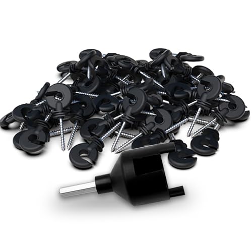 50-Pack UV-Resistant Screw-in Electric Fence Ring Insulators for Wood Posts, Heavy Duty for Animal Livestock, Includes Free Installation Socket Tool (Black)