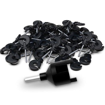 50-Pack UV-Resistant Screw-in Electric Fence Ring Insulators for Wood Posts, Heavy Duty for Animal Livestock, Includes Free Installation Socket Tool (Black)