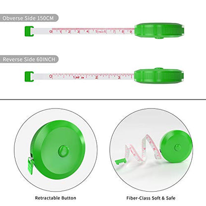 DiCUNO 60-Inch 1.5 Meter Soft and Retractable Tape Body Tailor Sewing Craft Cloth Dieting Measuring Tape (3 Pcs of Green with Soft Tape) - color: Green*3pcs