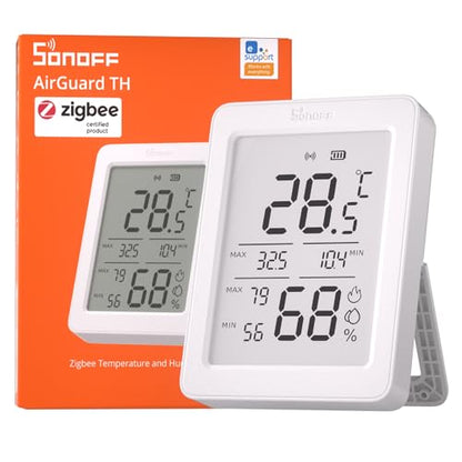 SONOFF SNZB-02DR2 AirGuard TH, Indoor Smart Zigbee Temperature and Humidity Sensor, 3.6'' LCD Display, App Monitoring with Charts, Notification Alerts, Data Export, Remote Data Display, 1-Pack