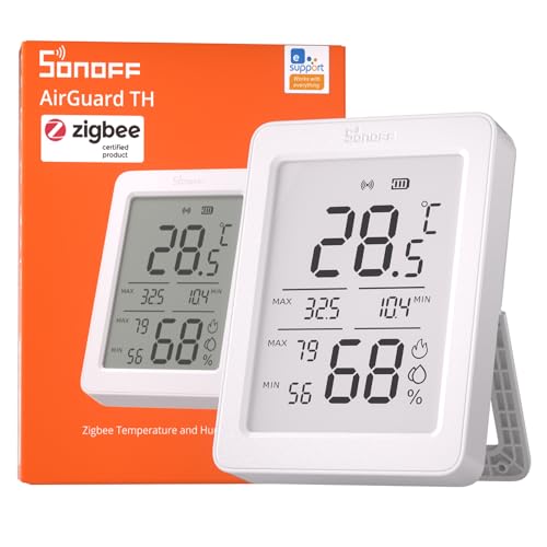 SONOFF SNZB-02DR2 AirGuard TH, Indoor Smart Zigbee Temperature and Humidity Sensor, 3.6'' LCD Display, App Monitoring with Charts, Notification Alerts, Data Export, Remote Data Display, 1-Pack