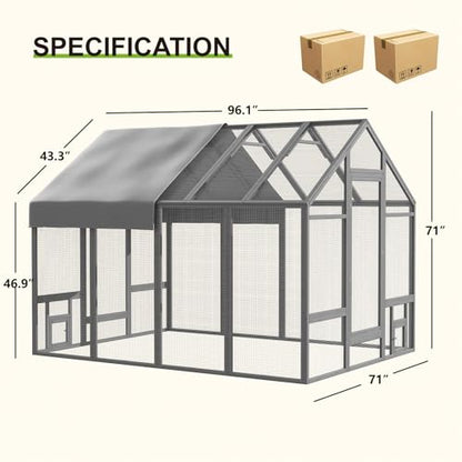 Chicken Coop Chicken Run,Wooden Large Chicken Coop, Chicken Runs for Yard with Cover, Outdoor Duck Coop, Duck Houses for Outside Farm Backyard