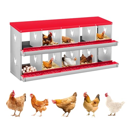Metal Nesting Boxes for Chickens-10 Compartment Chicken Nesting Box for Laying Eggs, Wall Mountable Roll Away Laying Boxes for Hens and Chicken Coop - color: Red, size: 10 Room Red