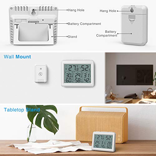 AMIR Indoor Outdoor Thermometer, 3 Channels Digital Hygrometer Thermometer with 3 Sensor, Temperature Humidity Monitor with LCD Display, Wireless Humidity Gauge for Home, Baby Room