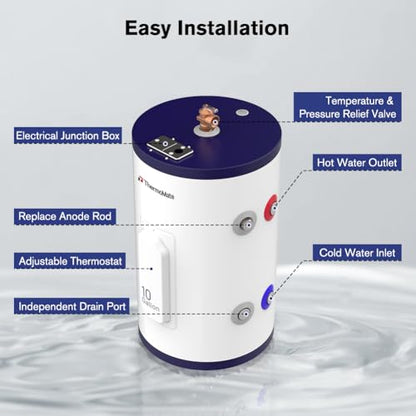 Thermomate Tank Water Heater - 10 Gallon Point of Use Hot Water Heater, 120V 1500W, Adjustable Thermostat, UL Listed (ES1000) - style: 10 Gallons