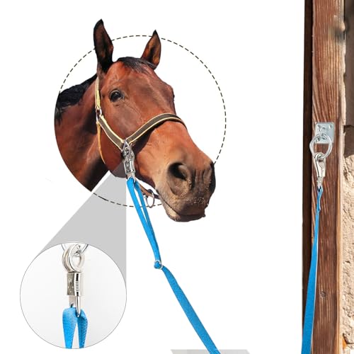 2PCS Cross Ties,Heavy Duty Adjustable Nylon Cross Ties for Horse Horse Trailer Tie with Panic Snap and Bull Snap,Adjustable Length from 44.5-78.5 Inch,Blue - style: Blue-2PCS
