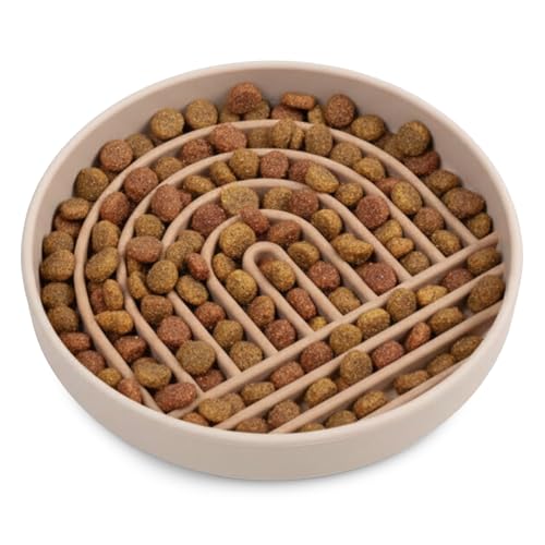 Should We Go? Slow Feeder Dog Bowls - Small Size Silicone Slow Eating Dog Bowl for Puppies & Dogs with Suction Cup -Dishwasher-Safe, Lick Mat Design, Reduces Gulping, for All Breeds, 6”x1.25”- Tan - color: Tan - Rainbow Design, size: Small (6” Across x 1.