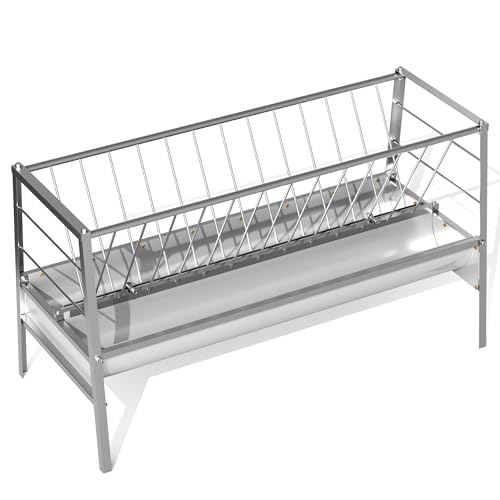 99 Gallon Goat Hay Feeder, 35.4" Height 65" Length Goat Feeder, Hay Rack Stainless Steel Hay and Grain in One, Hand-Powered Feeding Station for Goats, Sheep, Horses