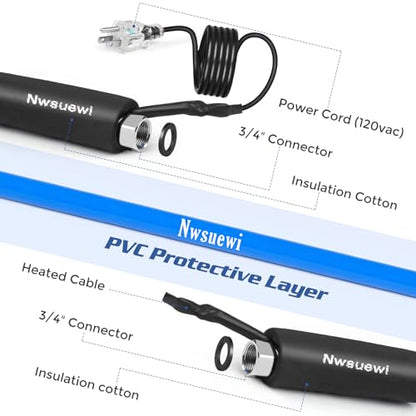 50FT Nwsuewi RV heated water Hose, lead and BPA-free,1/2 inner diameter, anti-freezing temperature drops to -45°F, a great RV accessory for campers, livestock, and agriculture (50FT) - size: 50FT
