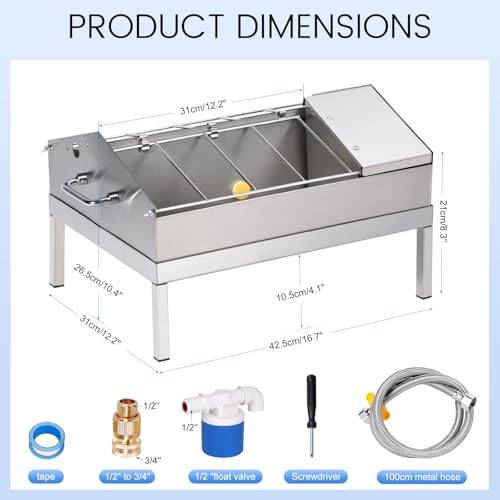 3 in 1 Automatic Chicken Waterer and Feeder Set with Float Valve | Stainless Steel Chicken Water Feeder, Poultry Waterer Dispenser Drinker Watering System for Outdoor Coop Duck Turkey Quail