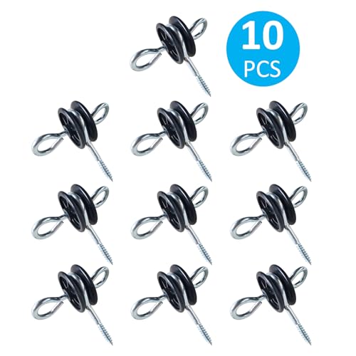 QMARK 10 Pack Electric Fence Wood Post Anchors, Wood Post Screw-in Insulators, Screw-in Gate Handle Anchor, 2-Ring Black Handle Anchors