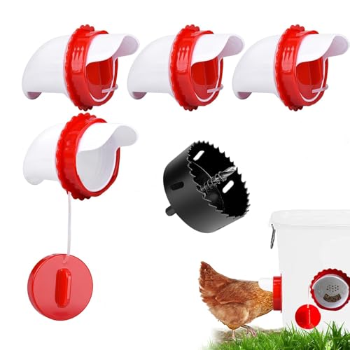 Chicken Feeder Port Kit –4 Pack Automatic Poultry Feeder Cups for Buckets & Bins, No Waste Rainproof DIY Chicken Feeders for Hens, Ducks & Other Poultry - size: 4-Pack