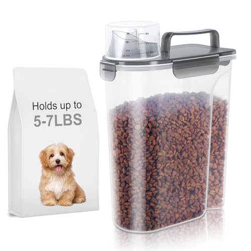 LEAWALK 5-7Lbs Dog Cat Food Storage Container with Upgraded Large Nozzle BPA-free, 4 Snap Seals Plastic Pet Food Storage Containers with Handles (Clear Black, 5L-1pack) - color: Clear Black, size: 5L-1pack