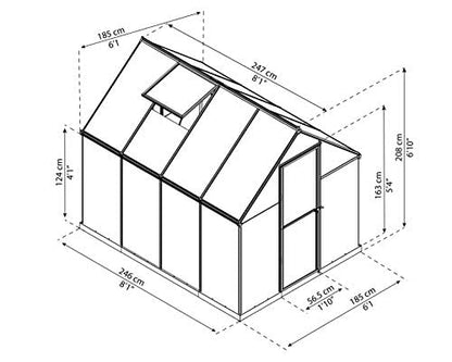 Canopia 6x8 Greenhouse Kit with Plant Hangers, Hobby Walk-in Twin-Wall UV Polycarbonate Heavy Duty Aluminum Frame, Lockable Door, Adjustable Roof Vent, Rain Gutters, Galvanized Steel Base, Mythos - color: Silver with Plant Hangers, size: 6 Ft. x 8 Ft.