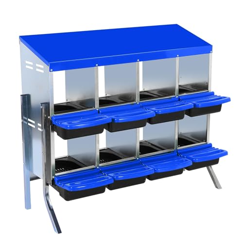 Chicken Nesting Boxes for Chickens, 8 Hole Roll Out Nest Box for Chicken Coop, Metal Roll Away Chickens Laying Boxes with Lid Cover to Egg Collection, Hen Roosting Box with Legs, Blue - color: Blue, size: 8 holes with legs