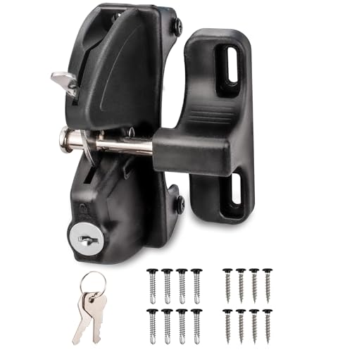 Self-Locking Gate Latch, 2-Sided Key Lock, Black Fence Hardware for Wood Metal Vinyl Gates