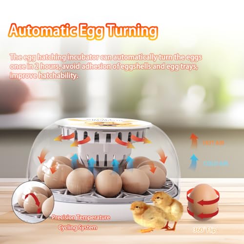 Incubators for Hatching Eggs Incubator with Automatic Egg Turning and Humidity Control, 360° Clear View, Poultry Incubator for Hatching Chicken, Duck, Quail, Pigeon, Goose Eggs (White)
