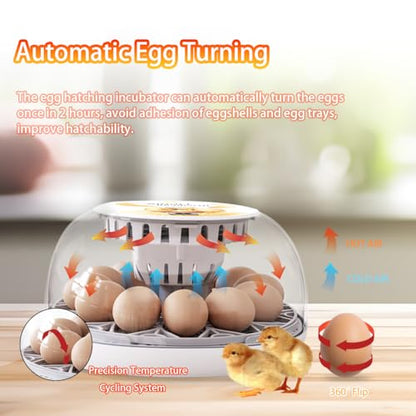 Incubators for Hatching Eggs Incubator with Automatic Egg Turning and Humidity Control, 360° Clear View, Poultry Incubator for Hatching Chicken, Duck, Quail, Pigeon, Goose Eggs (White)