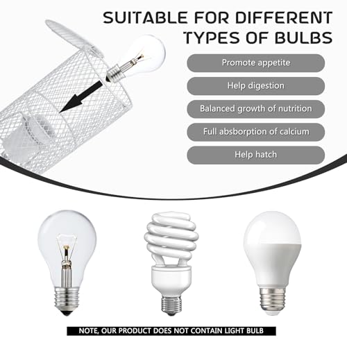 VIHOSE 1 Pcs Reptile Heat Lamp Guard with 150W Ceramic Heat Emitter Basking Anti Scald Heating Lamp Holder Mesh Cage Reptile Protection Lampshade for Lizard Snake Without Bulb (4 Inch,White,White) - color: White, White