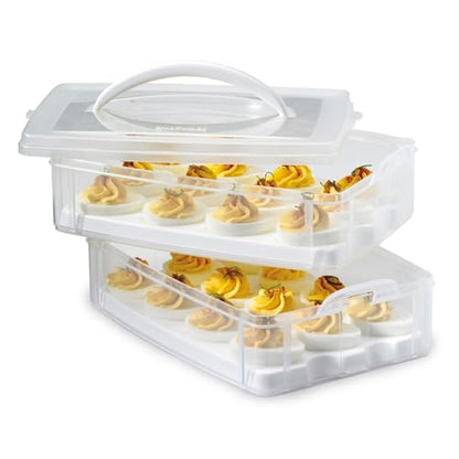 Snapware (2-Layer, 24 Eggs) Plastic Detachable Deviled Egg Carrier Storage Container With Lid and Handle, Freezer Dishwasher Microwave Safe - size: Medium