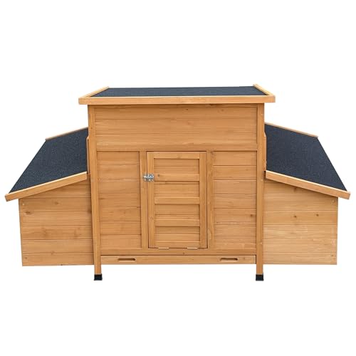 RUNVA Chicken Coop, Large Wooden Chicken Hutch with 6 Nesting Boxes, Outdoor Hen House,Small Animal Cages, Duck Houses