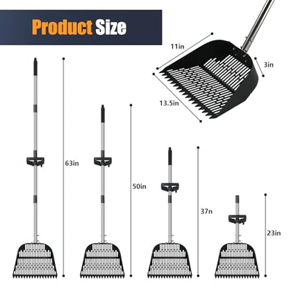 13.5" Wide Chicken Poop Scooper, 2-in-1 Chicken Poop Scoop Rake, Large Capacity Stainless Steel Scoop, Adjustable Handle, for Chicken Coop, Farm & Pet Waste Cleanup - color: 13.5" Wide, size: 13.5" Wide