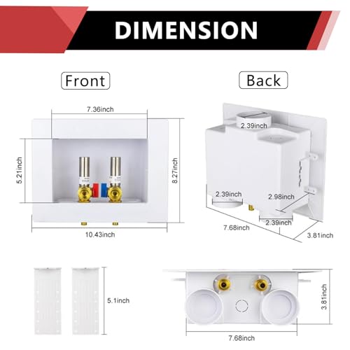 EFIELD Double Drain1/2 Inch PEX Crimp Connection x 3/4 Inch MHT Washing Machine Outlet Box with Stainless Steel Water Hammer Arrestor,(WM046) - size: Crimp Stainless Steel, style: Standard