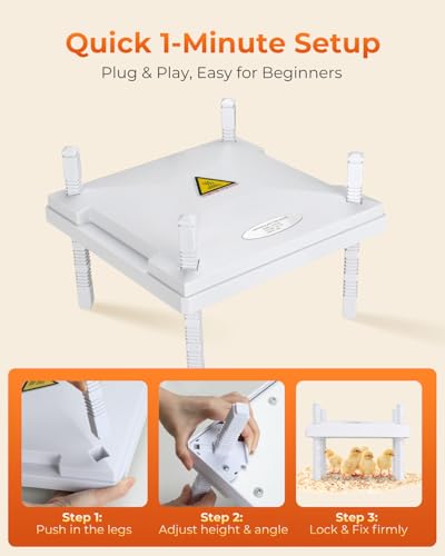 12"x12" Chick Heat Plate | Adjustable Height Angle | Remote Precise Temp Control | 30W Low-Energy Heater | Stable Anti-Tip Frame | Suitable for Up to 20 Chicks & Indoor Brooding