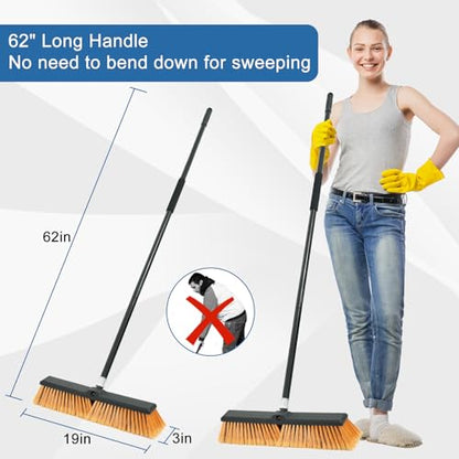 PBHEPJ 18 Inchs Push Broom Outdoor Heavy Duty, Shop Broom with 60" Long Handle for Cleaning Outdoor or Indoor Tile, Garage, Shop, Deck, Concrete, Wood, Stone, Patio Floor