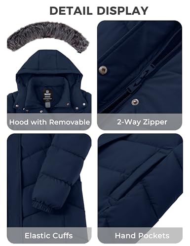 wantdo Women's Long Hooded Winter Coat Warm Quilted Puffer Jacket(Available in Plus Size) - color: Navy, size: Small