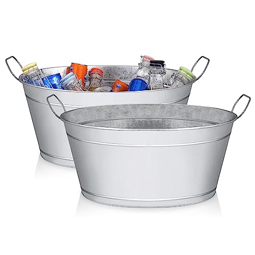 BARsics Large 6-Gallon Galvanized Tin Beverage Tub, 20x14x10 inches (Pack of 2)
