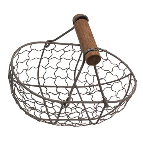 Zerodeko Oval Metal Wire Egg Basket Wire Fruit Basket with Handle Country Vintage Style Storage Basket Metal Basket Farmhouse Egg Collecting Basket for Kitchen or Living Room