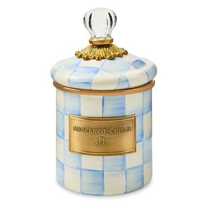 MACKENZIE-CHILDS Enamel Canister, Kitchen Storage Container with Lid, Demi, 24-Ounce Capacity, Light-Blue-and-White Sky Check - color: Sky Check