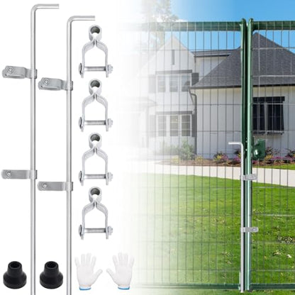 Cane Bolt Gate Drop Rod for Chain Link Fence 1-3/8" x 32" [Pack of 2]Gate Drop Rod Kit for Single or Double Gate,Heavy Duty Galvanized Steel Ground Latch Fence Drop Pin with Extra 4 Gate Frame Hinges - size: 1-3/8" × 32" (2 PACK)