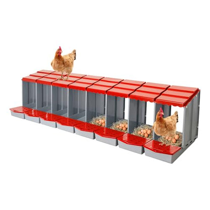 Chicken Nesting Boxes, 8 Compartment Nesting Boxes for Laying Eggs, Roll Away Nesting Box Egg Collection Tray, Wall Mount Poultry Roll Away Chicken Laying Boxes (Red) - color: 8 Compartment Nesting Boxes (Red)