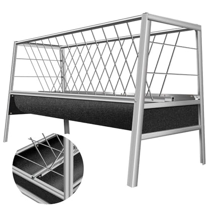 77 Gallon Heavy-Duty Stainless Steel Hay Feeder 59" x 19.6", 2 in 1 Silvery Goat Hay Feeder with 22 Gallon Black Feeding Pan, Easy to Assemble Pasture Hay Rack for Outdoor Farm, Horse Farm, Livestock