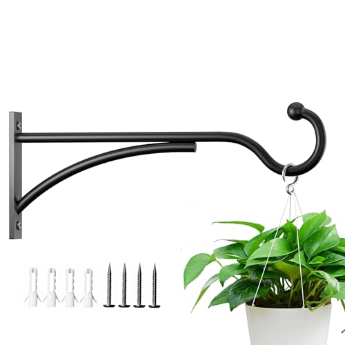 saffruff 11 Inch Heavy Duty Plant Hangers Outdoor, Metal Plant Brackets for Hanging Baskets, Plant Wall Hooks for Bird Feeders, Wind Chimes & Lanterns, Premium Metal Hooks Matte Black, 30lbs Capacity - size: 11 in, 1 pk
