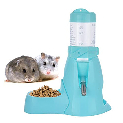 Guardians Hamster Water Bottle, Little Pet Automatic Drinking Bottle with Food Container Base Hut Hanging Water Feeding Bottles Auto Dispenser for Small Animals(80ml,Blue) - color: Blue, size: 80ml