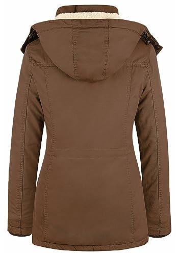 WenVen Women's Winter Warm Sherpa Lined Jacket Heavy Parka Coat with Hood - color: Brown, size: Small