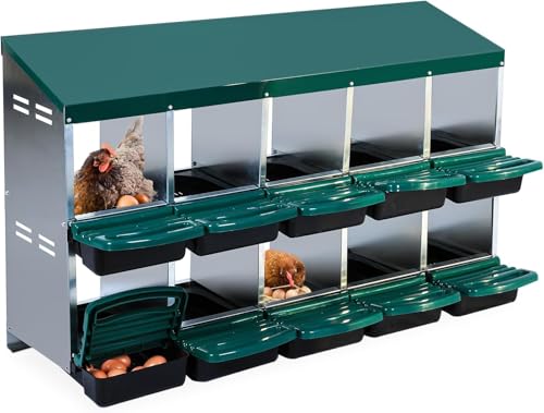 Chicken Nesting Boxes,10 Compartment Nesting Boxes for Laying Egg,Wall Mount Poultry Roll Away Chicken Laying Boxes,Easy Egg Collection,Cleanable Pull Out Hen Roosting Boxes - color: Green