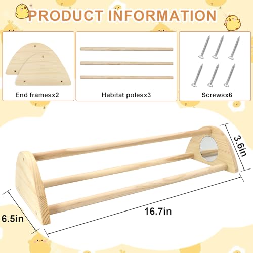 Chicken Perch with Mirror Roosting Bar for Baby Chicks Chick Jungle Gym Roosting Bar Strong Wooden Baby Chick Perches