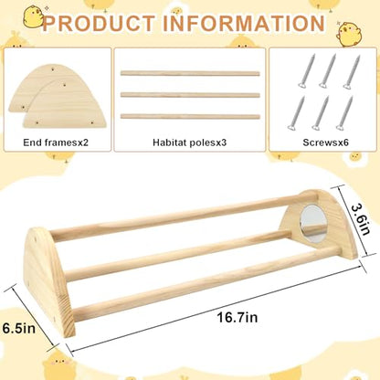 Chicken Perch with Mirror Roosting Bar for Baby Chicks Chick Jungle Gym Roosting Bar Strong Wooden Baby Chick Perches