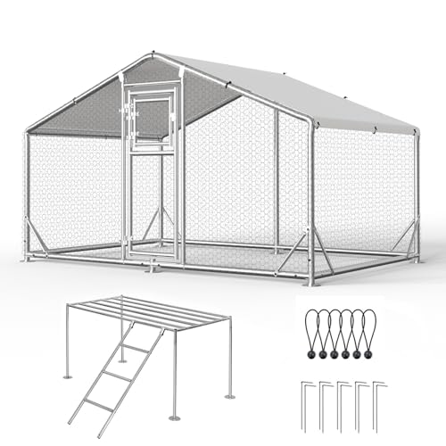 10x6.5FT Metal Chicken Coop, Dutch Door Chicken Run with Chicken Perch, Cover and Chicken Wire, Walk in Duck Pen for Backyard Poultry and Pet Farming - size: 78.7"L x 118.1"W x 76.8"H