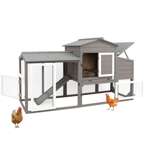 Chicken Coop for 2-3 Chickens, with Large Nesting Box, No-Slip Ramp & Pull-Out Tray, Wooden Poultry Bunny Hutch for Outdoor Indoor - color: Grey, size: 67.4"L x 26.0"W x 38.7"H