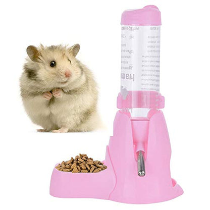 Guardians Hamster Water Bottle, Little Pet Automatic Drinking Bottle with Food Container Base Hut Hanging Water Feeding Bottles Auto Dispenser for Small Animals (125ml,Pink) - color: Pink, size: 125ml