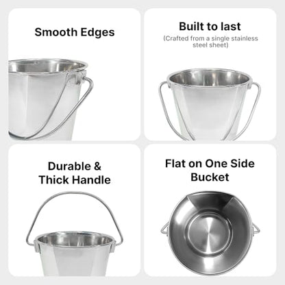 0.5 Gallon Stainless Steel Bucket - Heavy Duty Flat Side Metal Bucket for Feeding & Watering Pets, Livestock & Cleaning - Perfect for Crates, Kennels, Cages & Hang on Fences - 2 Quart - size: 2 Quart